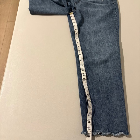 Democracy Absolution Straight Leg Jeans Blue Raw Hem Size 12 Distressed Med Wash - Picture 6 of 10